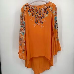 Noor Arfa‎ Malasia Batik 100% Silk Bell Sleeve Tunic Top Festival Boho
